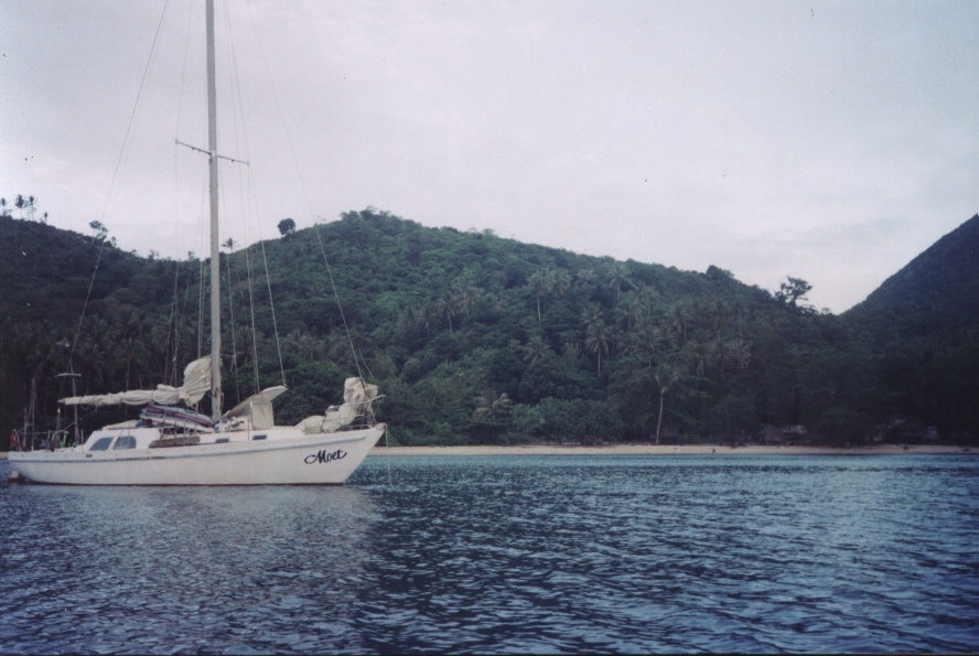 'Moet' at anchor, Motorina Island, Papua New Guinea, April 2003